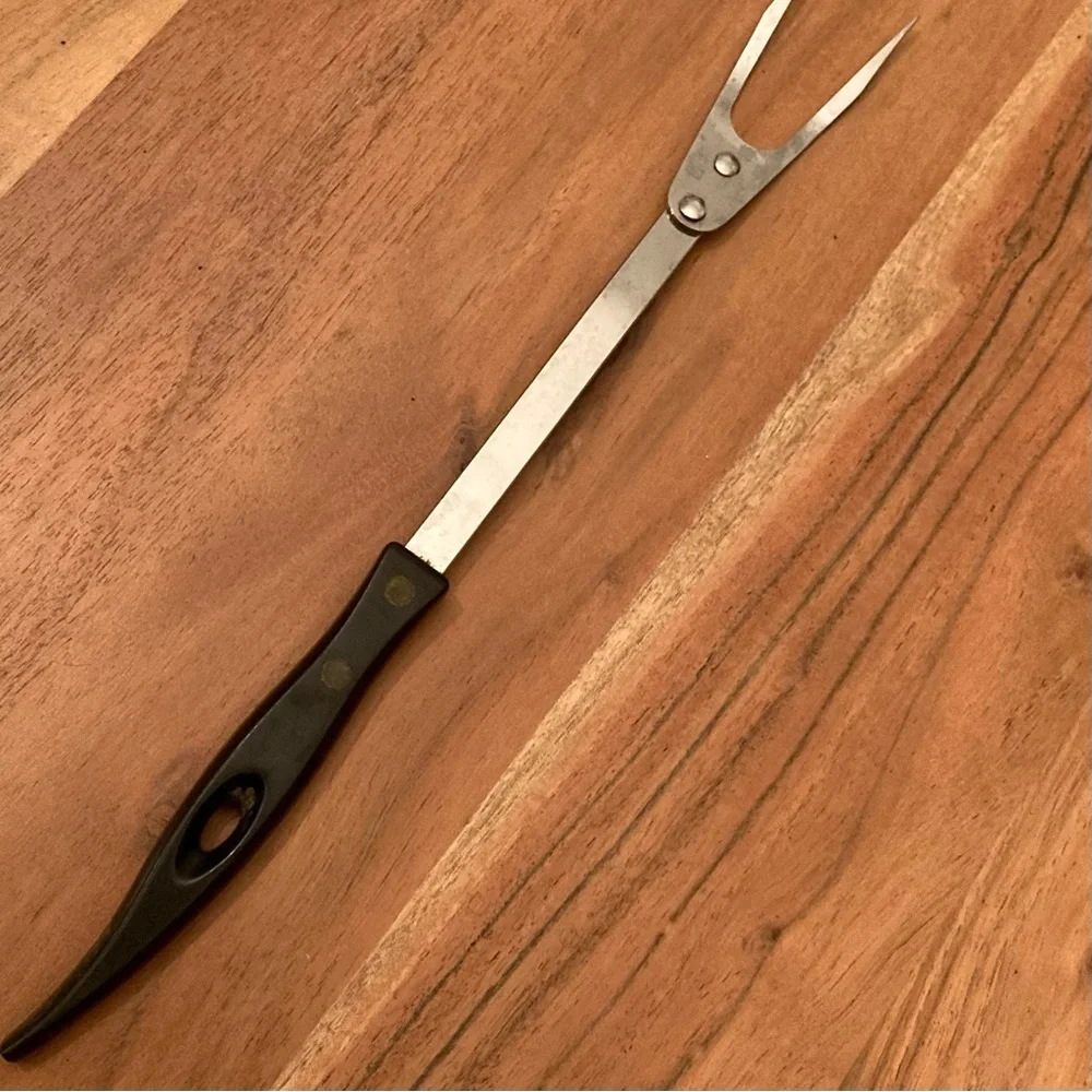 Vintage Stanley Stainless Steel Meat Fork with Unique Curved Keyhole Handle